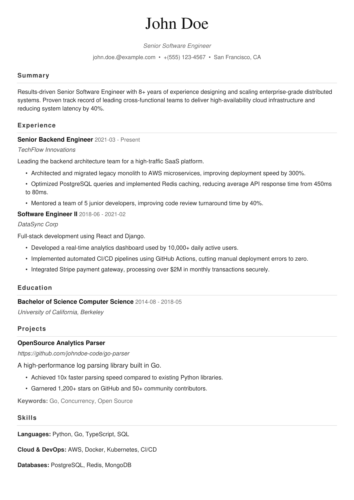 Classic resume template preview