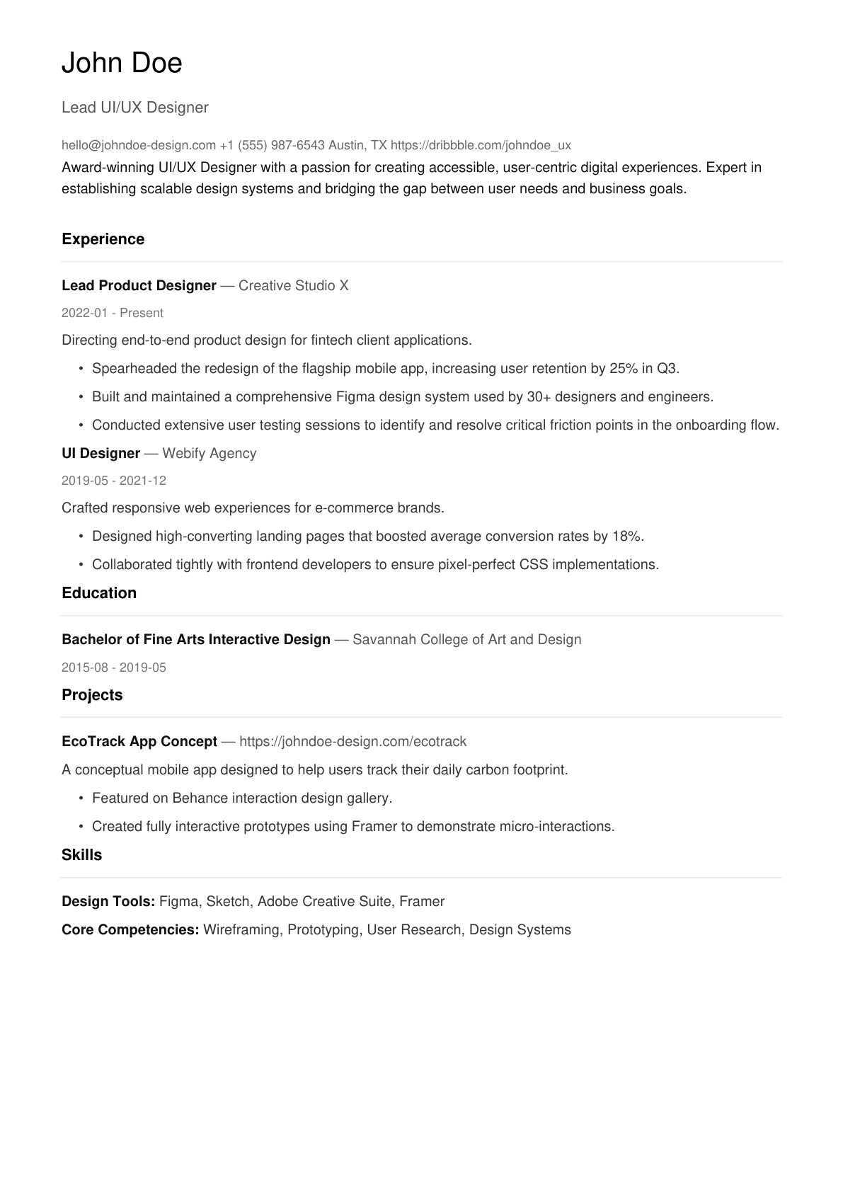 Minimal resume template preview